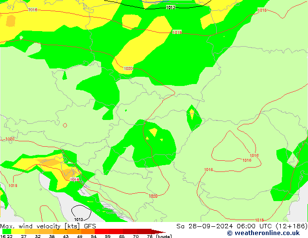 Max. wind velocity GFS sam 28.09.2024 06 UTC