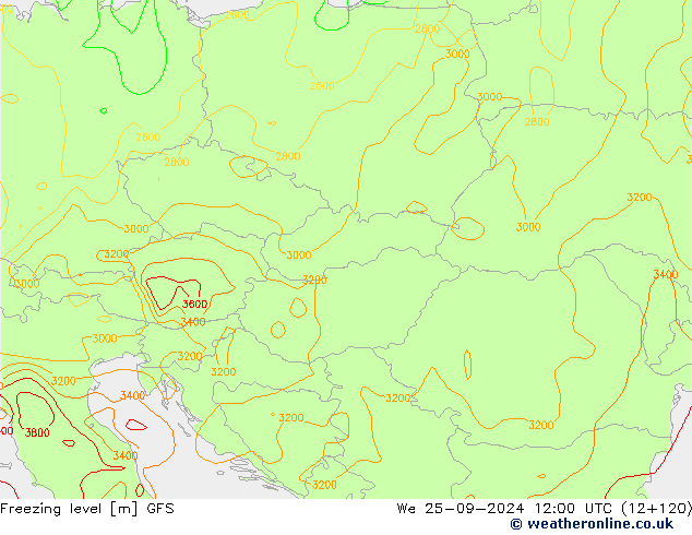 Frostgrenze GFS Mi 25.09.2024 12 UTC