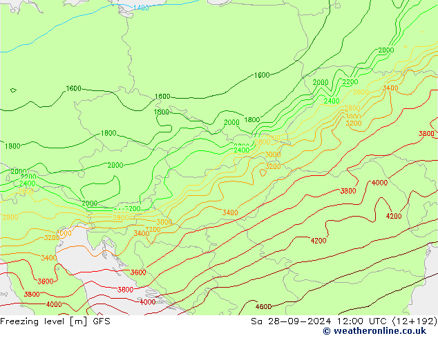 Freezing level GFS Sa 28.09.2024 12 UTC