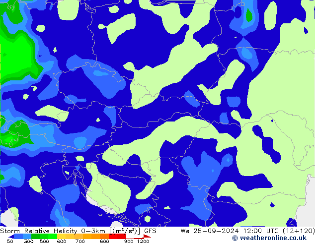 Storm Relative Helicity GFS Mi 25.09.2024 12 UTC