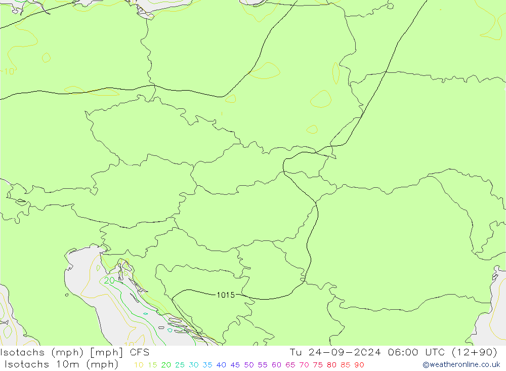 Isotachs (mph) GFS  24.09.2024 06 UTC