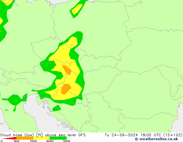 Cloud base (low) GFS wto. 24.09.2024 18 UTC