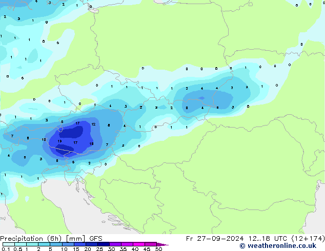 Precipitation (6h) GFS Fr 27.09.2024 18 UTC