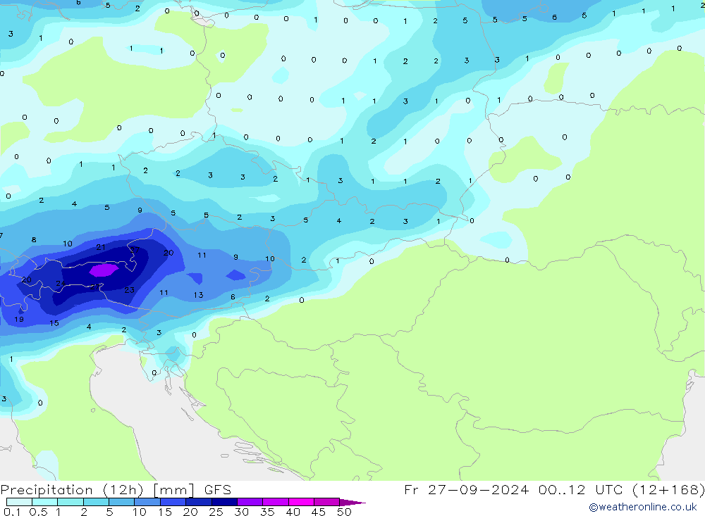 Precipitation (12h) GFS Fr 27.09.2024 12 UTC