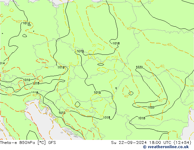 Theta-e 850hPa GFS nie. 22.09.2024 18 UTC