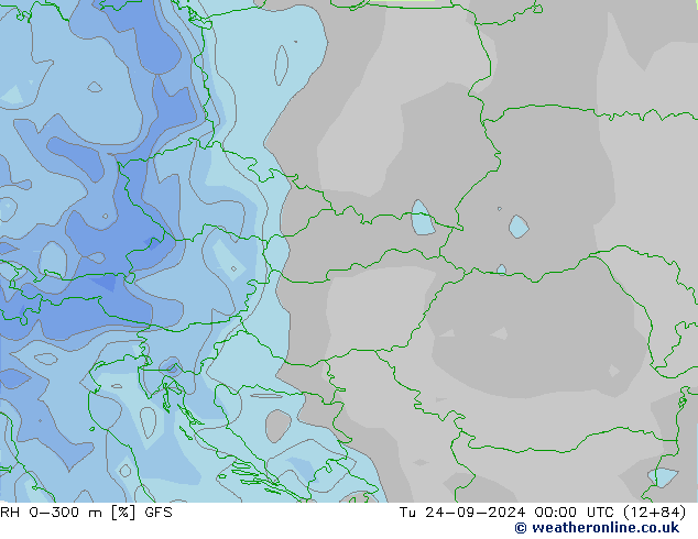 RH 0-300 m GFS Tu 24.09.2024 00 UTC