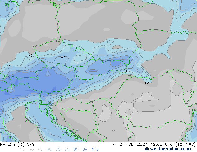 Humidité rel. 2m GFS ven 27.09.2024 12 UTC