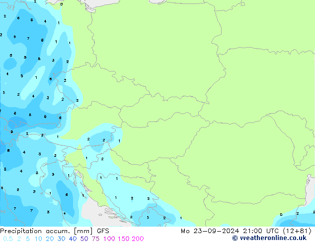 Precipitation accum. GFS Mo 23.09.2024 21 UTC