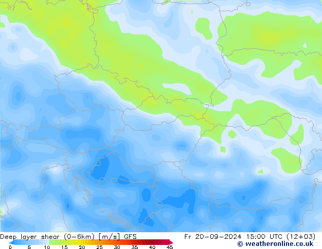 Deep layer shear (0-6km) GFS Fr 20.09.2024 15 UTC