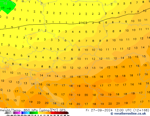 Géop./Temp. 850 hPa GFS ven 27.09.2024 12 UTC