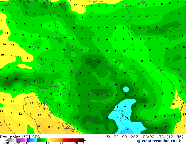 Ponto de orvalho GFS Dom 22.09.2024 00 UTC