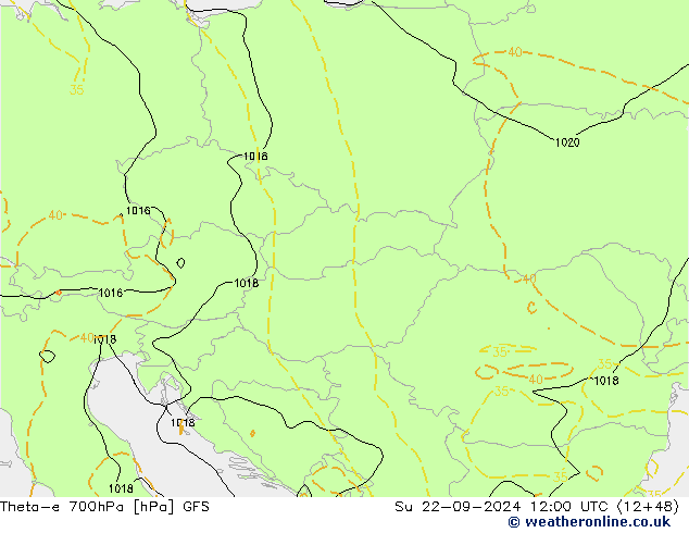 Theta-e 700hPa GFS Su 22.09.2024 12 UTC