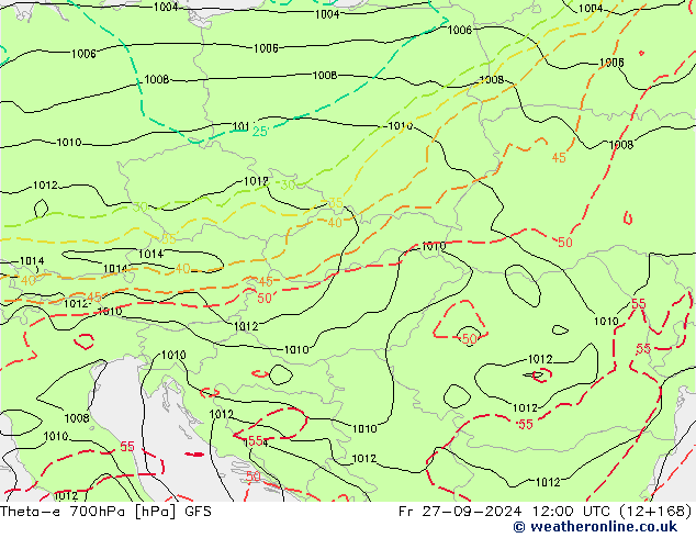 Theta-e 700hPa GFS Fr 27.09.2024 12 UTC