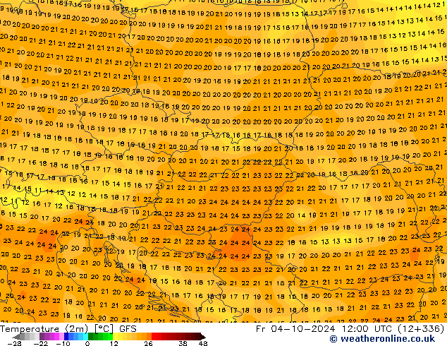 Temperature (2m) GFS Pá 04.10.2024 12 UTC