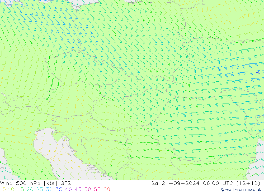 Wind 500 hPa GFS za 21.09.2024 06 UTC