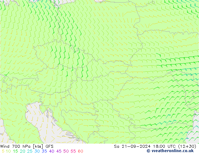 Wind 700 hPa GFS Sa 21.09.2024 18 UTC