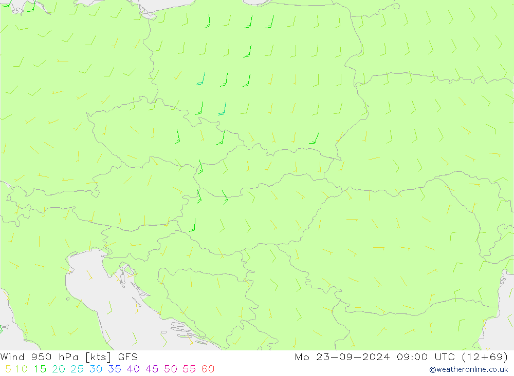 Wind 950 hPa GFS Po 23.09.2024 09 UTC