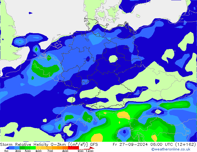 Storm Relative Helicity GFS Fr 27.09.2024 06 UTC