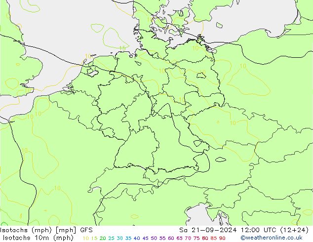 Isotachs (mph) GFS sab 21.09.2024 12 UTC