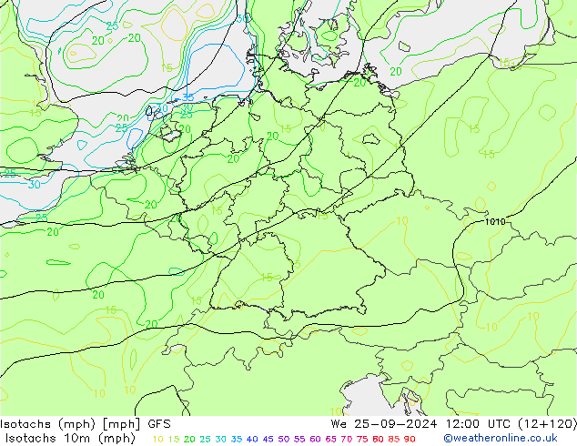 Isotaca (mph) GFS mié 25.09.2024 12 UTC