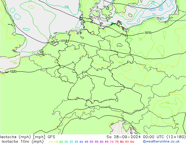 Isotachs (mph) GFS  28.09.2024 00 UTC