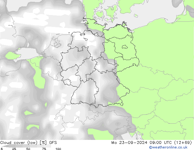 Nuages (bas) GFS lun 23.09.2024 09 UTC