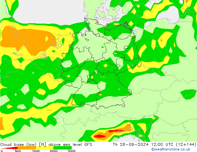 Cloud base (low) GFS чт 26.09.2024 12 UTC