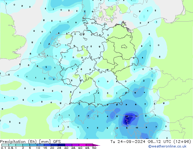 Z500/Rain (+SLP)/Z850 GFS Tu 24.09.2024 12 UTC