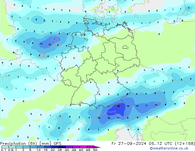 Nied. akkumuliert (6Std) GFS Fr 27.09.2024 12 UTC