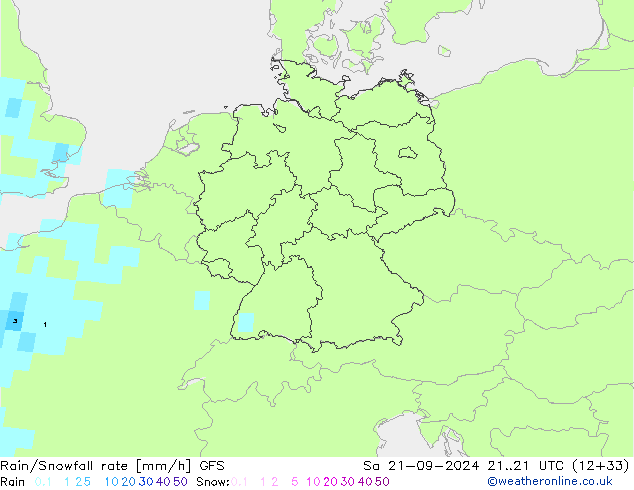 Rain/Snowfall rate GFS сб 21.09.2024 21 UTC