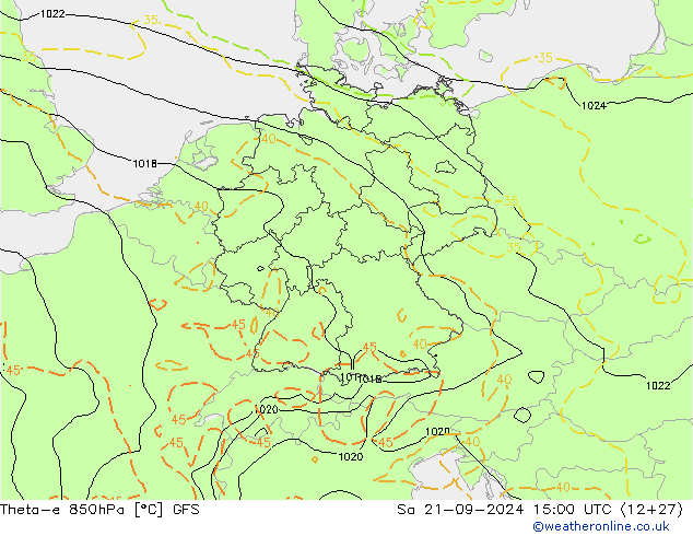 Theta-e 850гПа GFS сб 21.09.2024 15 UTC