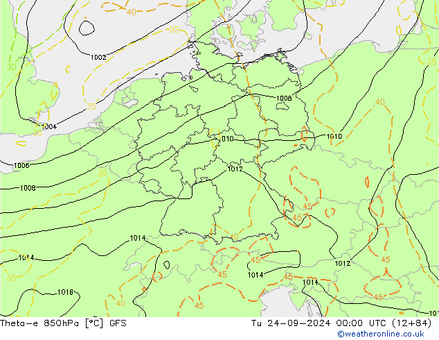 Theta-e 850hPa GFS Tu 24.09.2024 00 UTC