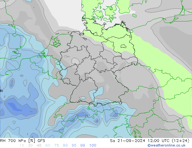 RH 700 hPa GFS Sa 21.09.2024 12 UTC