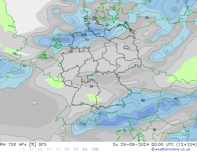 Humedad rel. 700hPa GFS dom 29.09.2024 00 UTC