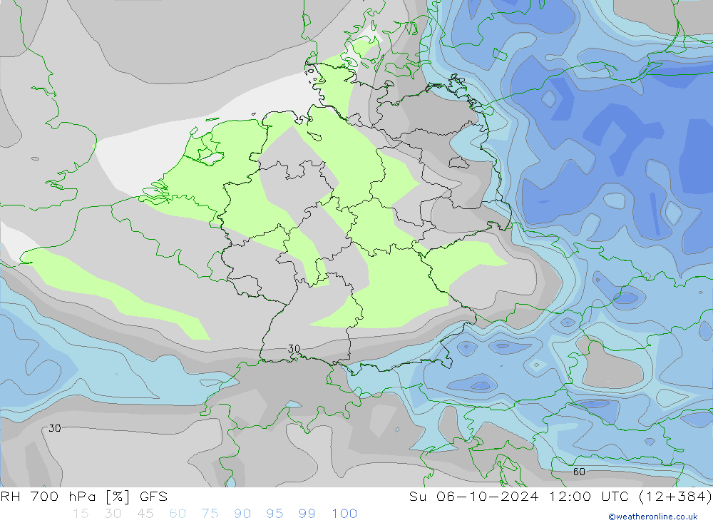 RH 700 hPa GFS Dom 06.10.2024 12 UTC