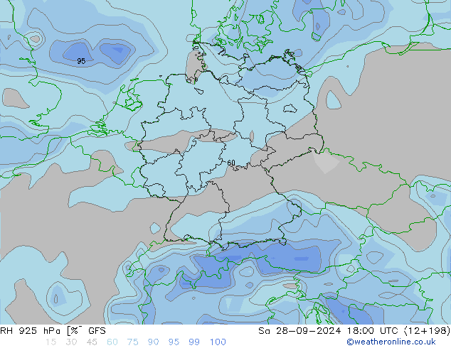 RH 925 hPa GFS Sáb 28.09.2024 18 UTC