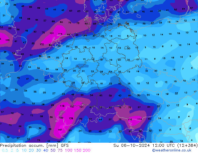 Precipitation accum. GFS nie. 06.10.2024 12 UTC