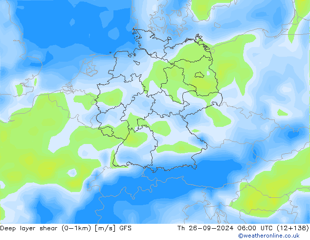 Deep layer shear (0-1km) GFS Čt 26.09.2024 06 UTC