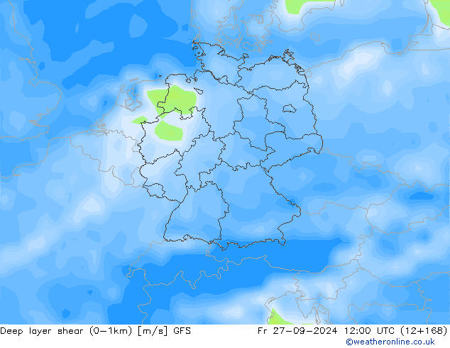 Deep layer shear (0-1km) GFS пт 27.09.2024 12 UTC