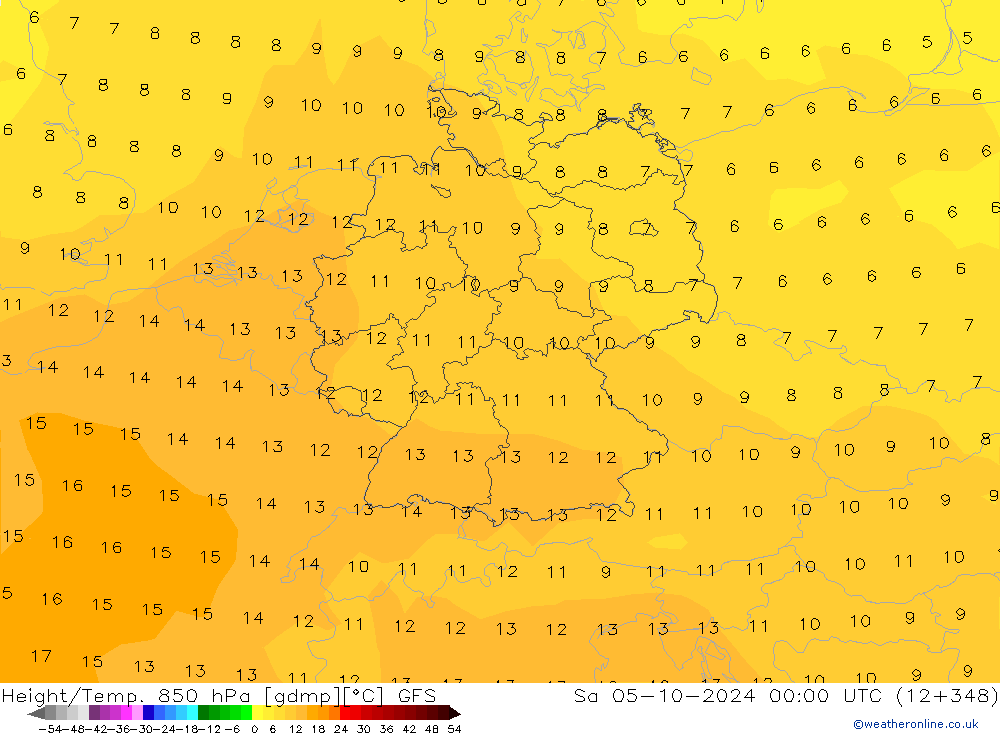 Height/Temp. 850 гПа GFS сб 05.10.2024 00 UTC