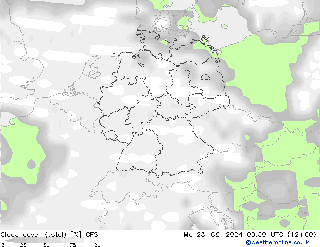 Wolken (gesamt) GFS Mo 23.09.2024 00 UTC