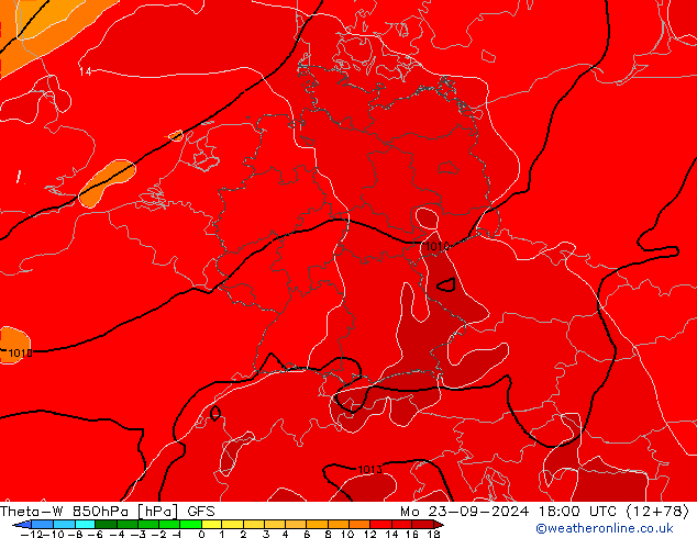 Theta-W 850hPa GFS Mo 23.09.2024 18 UTC