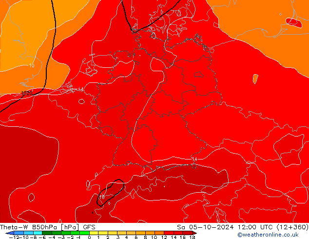 Theta-W 850hPa GFS so. 05.10.2024 12 UTC