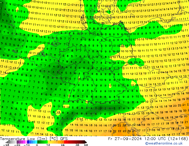 temperatura mín. (2m) GFS Setembro 2024