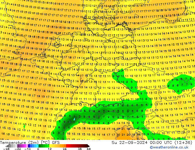 Sıcaklık Haritası (2m) GFS Paz 22.09.2024 00 UTC