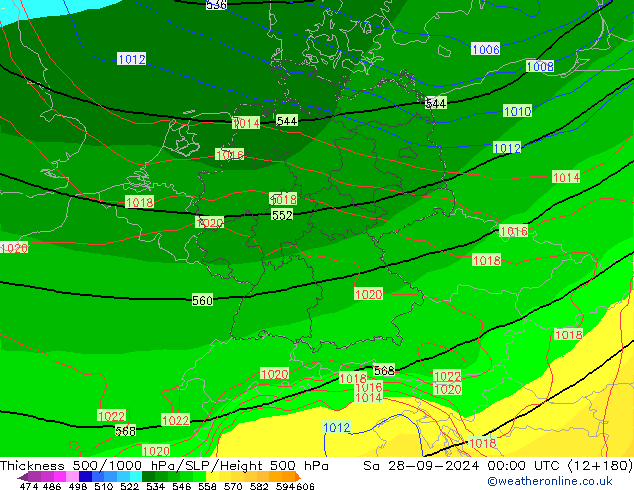 Schichtdicke 500-1000 hPa GFS Sa 28.09.2024 00 UTC