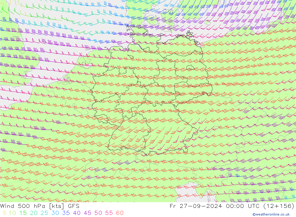 Viento 500 hPa GFS vie 27.09.2024 00 UTC