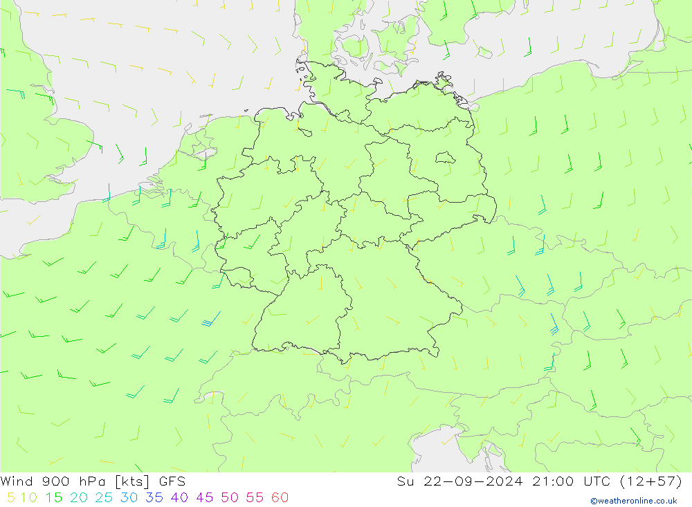 Viento 900 hPa GFS dom 22.09.2024 21 UTC