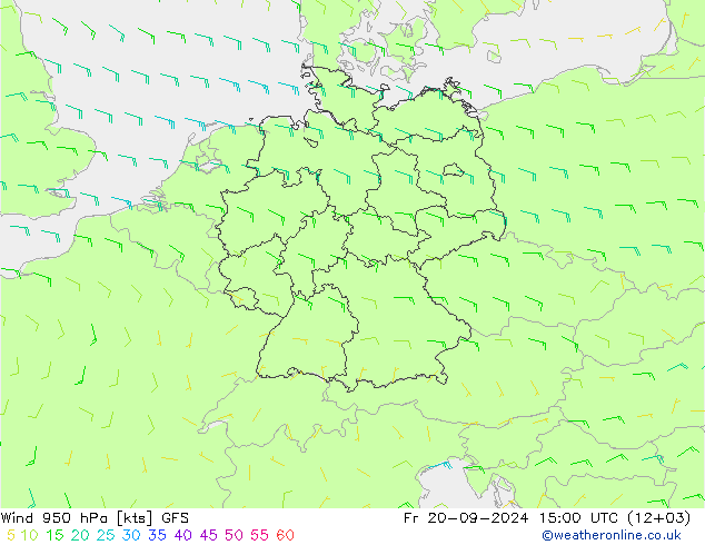 Viento 950 hPa GFS vie 20.09.2024 15 UTC