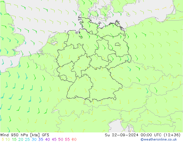 Rüzgar 950 hPa GFS Paz 22.09.2024 00 UTC